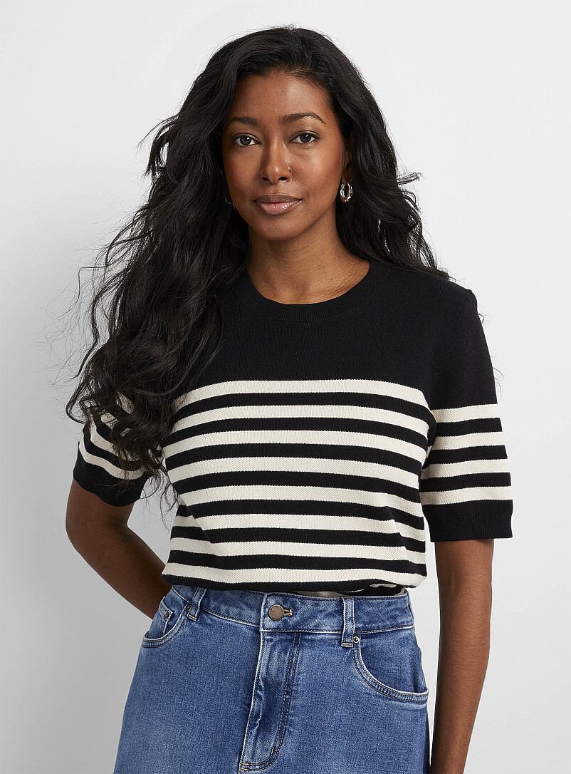 Chicrise T-shirt d'été surdimensionné à rayures pour femme - Col rond - Décontracté - Manches courtes, Rose blanc., M Chicrise T-shirt d'été surdimensionné à rayures pour femme - Col rond - Décontracté - Manches courtes, Rose blanc., M