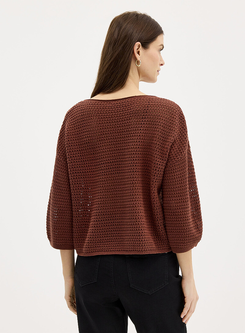 Contemporaine: Le chandail crochet ajour&eacute; manches 3/4 Brun noisette pour femme