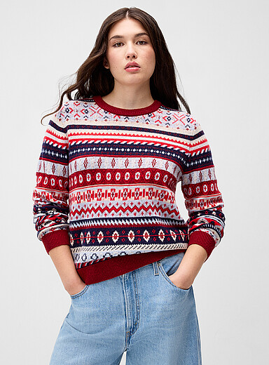Twik Red Rugged Fair Isle sweater for women