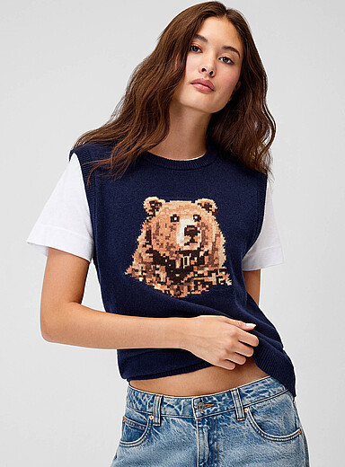 Twik: Le d&eacute;bardeur jacquard animal Bleu &agrave; motifs pour femme