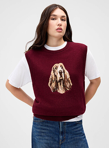 Twik: Le d&eacute;bardeur jacquard animal Rouge &agrave; motifs pour femme