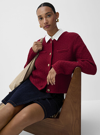 Cardigan Femme Épais à Boutons - Motif Floral - Tissu Doux Et Chaud - Grandes Tailles - Pour Automne/Hiver - 6