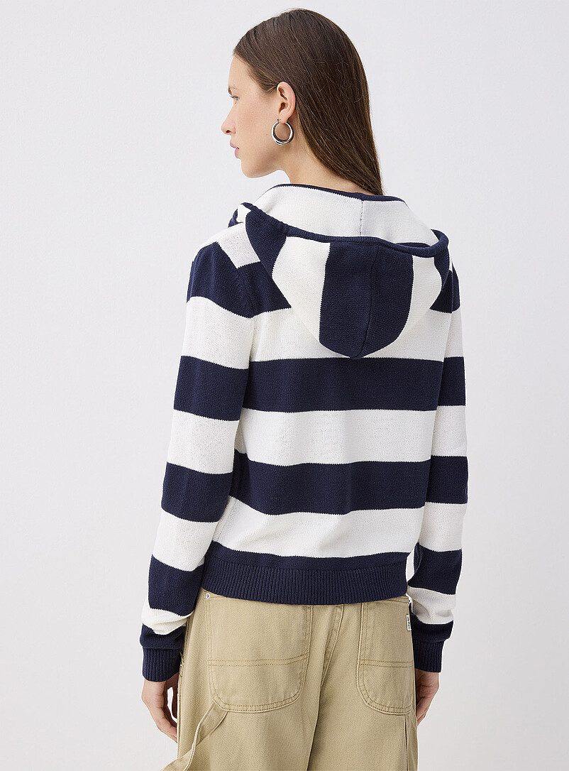 Twik: Le cardigan zipp&eacute; rayures et capuche Vert fonc&eacute; - Mousse pour femme