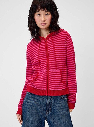 Le cardigan zipp&eacute; rayures et capuche