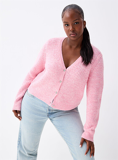 Twik Pink Jewel buttons V-neck cardigan for women