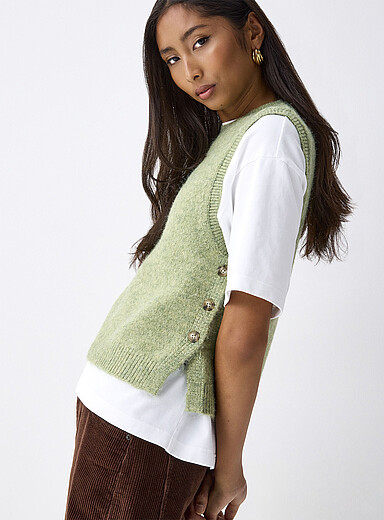 Twik Mint/Pistachio Green Side buttons sweater vest for women