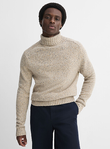 Le 31 Off White Flecked knit turtleneck sweater for men