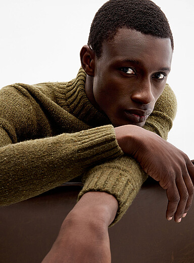 Le 31 Moss Flecked knit turtleneck sweater for men