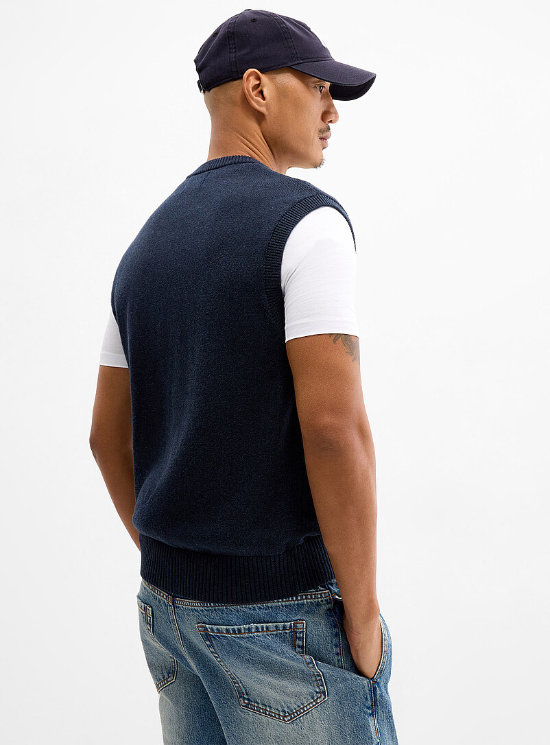 Le 31 Patterned Blue Recycled cotton knit sweater vest for men