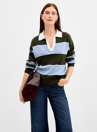 Rugby stripes Johnny-collar sweater