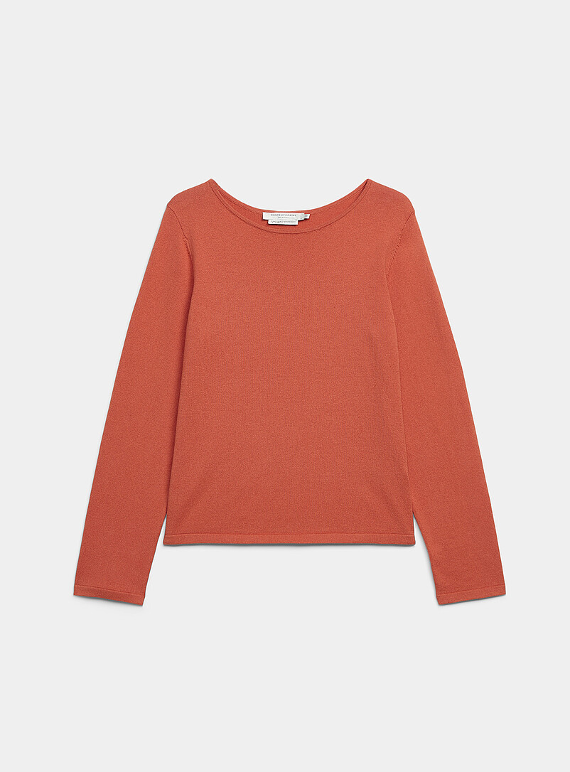 Contemporaine: Le chandail fin tricot col bateau Bleu marine - Bleu nuit pour femme