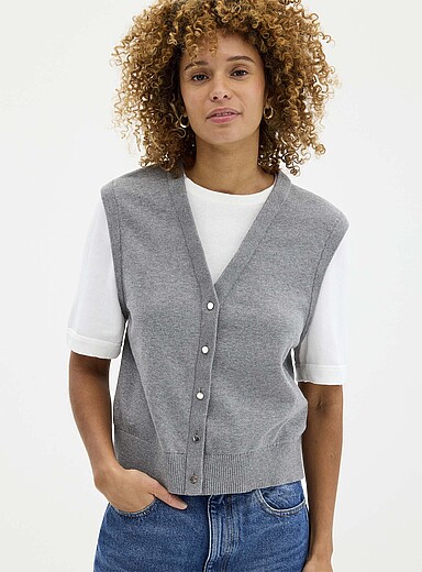 Contemporaine: Le gilet superpos&eacute; pur coton Gris pour femme