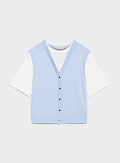Contemporaine Baby Blue Pure cotton overlaid vest for women