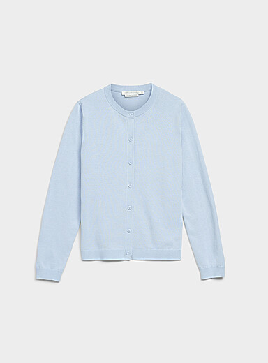 Contemporaine Baby Blue Fine-knit solid essential cardigan for women