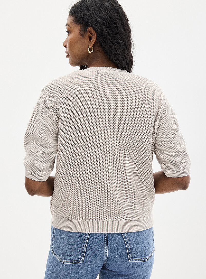 Contemporaine: Le cardigan c&ocirc;tes perl&eacute;es manches courtes Vert pistache - Menthe pour femme