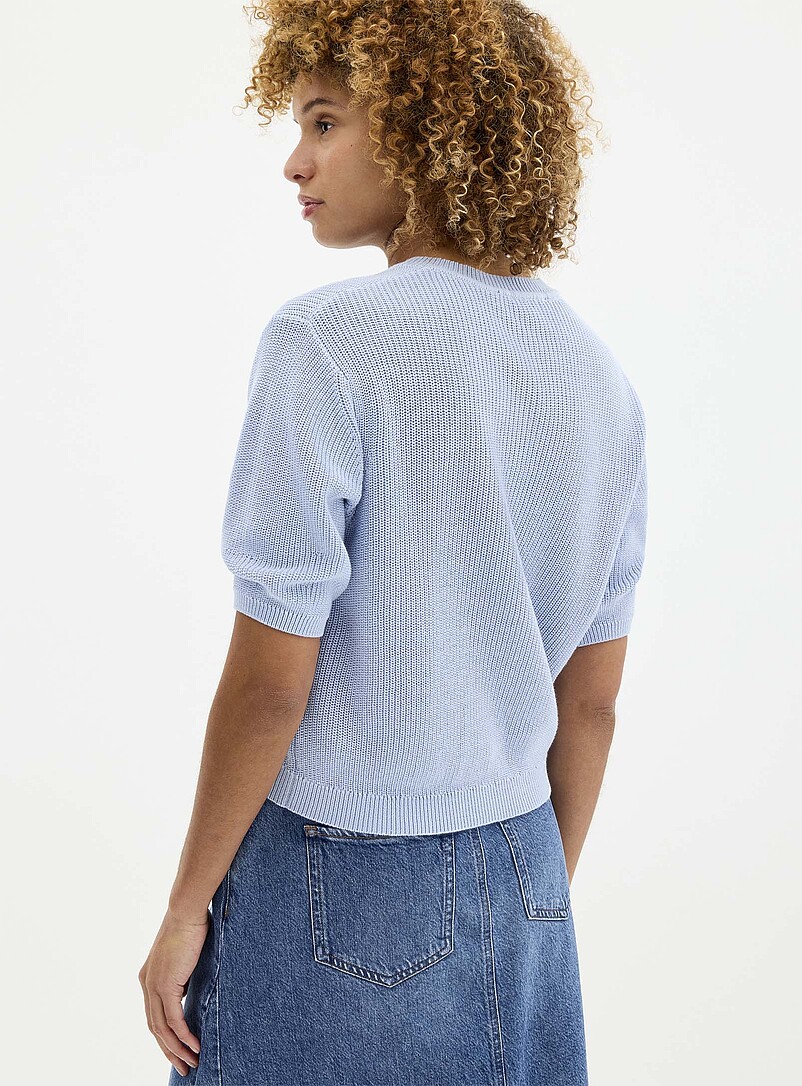 Contemporaine: Le cardigan c&ocirc;tes perl&eacute;es manches courtes Vert pistache - Menthe pour femme