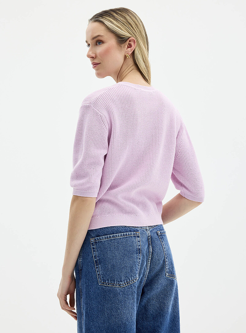 Contemporaine: Le cardigan c&ocirc;tes perl&eacute;es manches courtes Vert pistache - Menthe pour femme