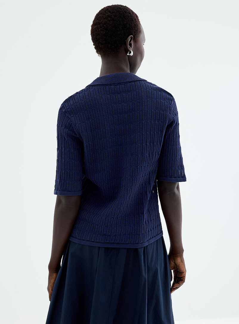 100% cotton openwork shirt-collar cardigan | Contemporaine | Shop
