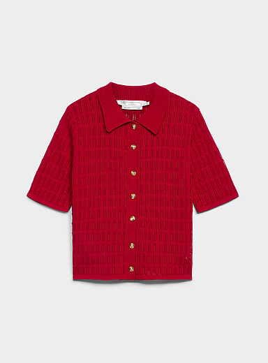 100% cotton openwork shirt-collar cardigan