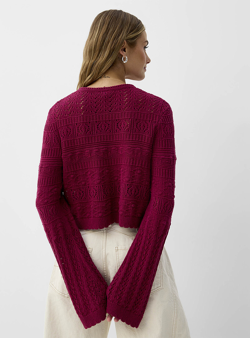 Ic&ocirc;ne Ivory/Cream Beige Openwork knit cropped bell-sleeve sweater for women