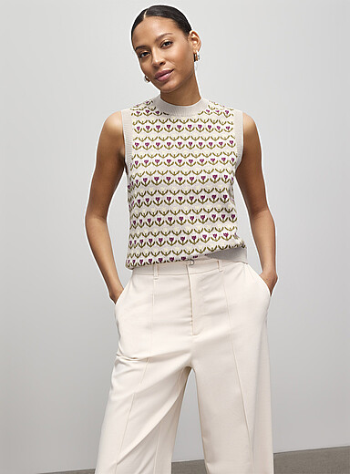 Floral jacquard pure cotton sweater vest | Contemporaine | Sweater