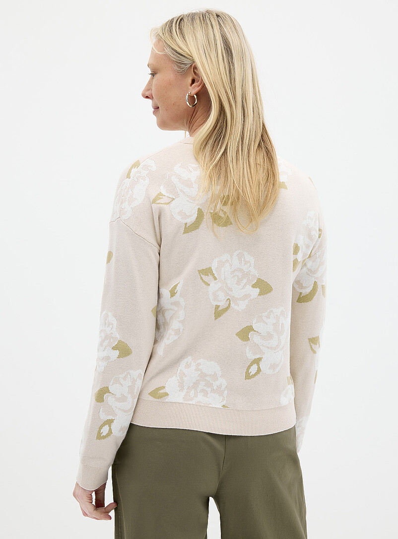 Contemporaine: Le chandail jacquard floral pur coton retransform&eacute; Sable pour femme
