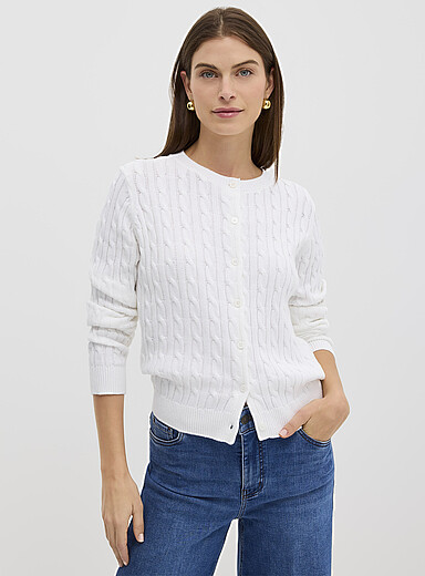 Boxy-fit cable-knit pure cotton cardigan