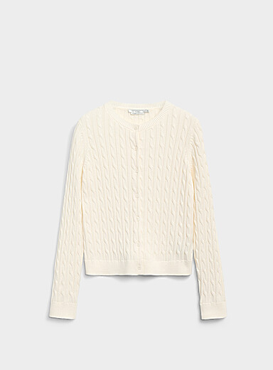 Le cardigan carr&eacute; c&acirc;bles torsad&eacute;s pur coton