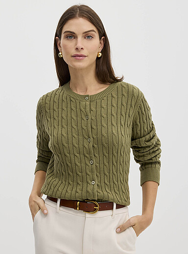 Boxy-fit cable-knit pure cotton cardigan