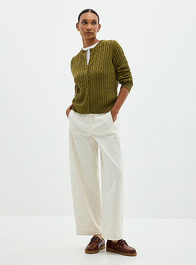 Boxy-fit cable-knit pure cotton cardigan