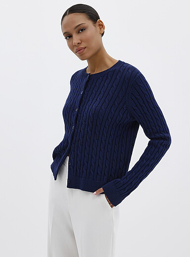 Le cardigan carr&eacute; c&acirc;bles torsad&eacute;s pur coton