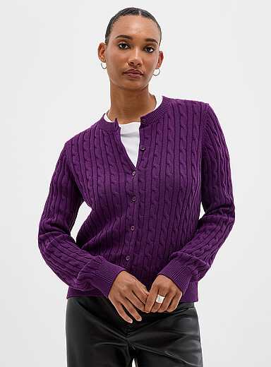 Le cardigan carr&eacute; c&acirc;bles torsad&eacute;s pur coton