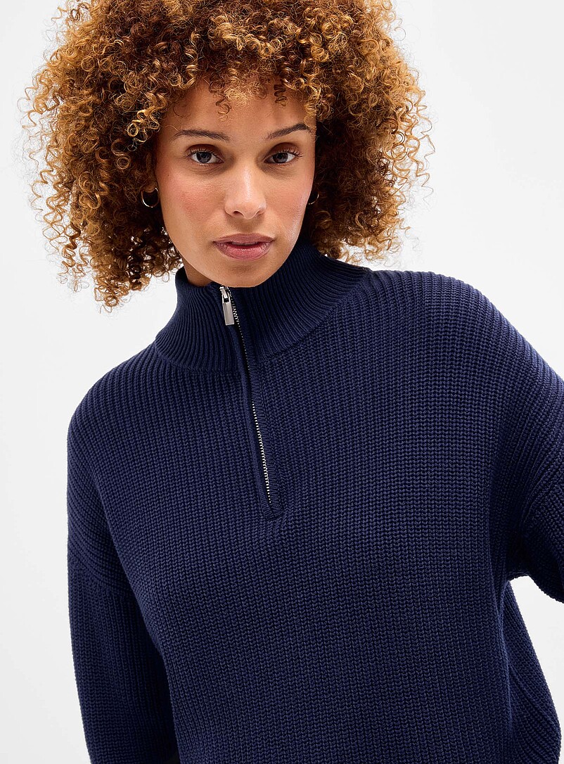 Zipped mock neck shaker rib sweater | Contemporaine | Shop Women's