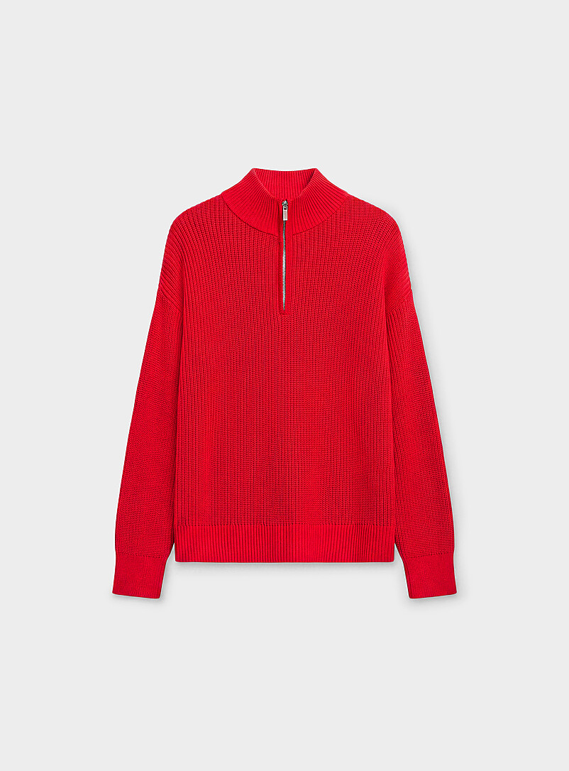 Zipped mock neck shaker rib sweater | Contemporaine | Shop Women's