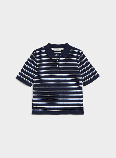 Le polo tricot point de riz &agrave; rayures