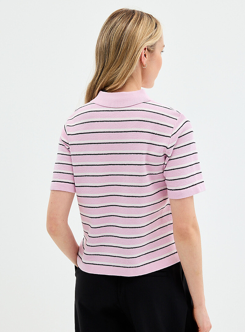 Contemporaine: Le polo tricot point de riz &agrave; rayures Sable pour femme