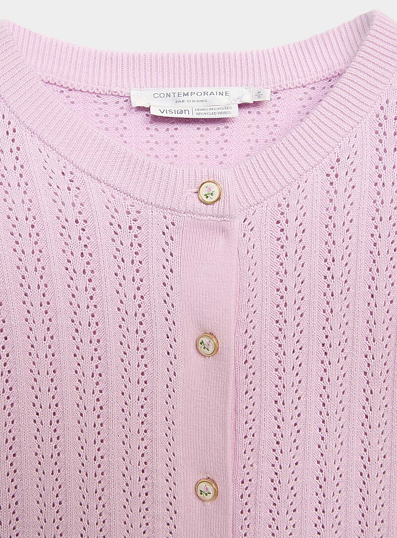 Contemporaine Lilacs Small rose buttons pointelle cardigan for women