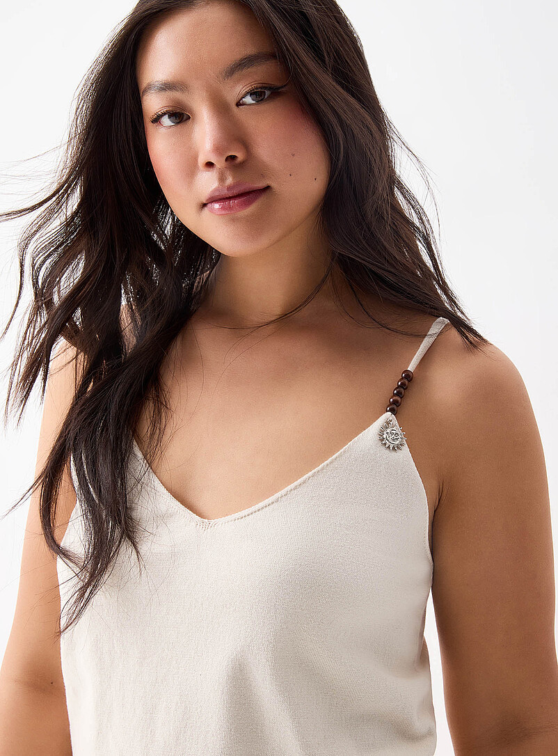 Twik Ivory/Cream Beige Bead-and-charm-embellished strap cami for women