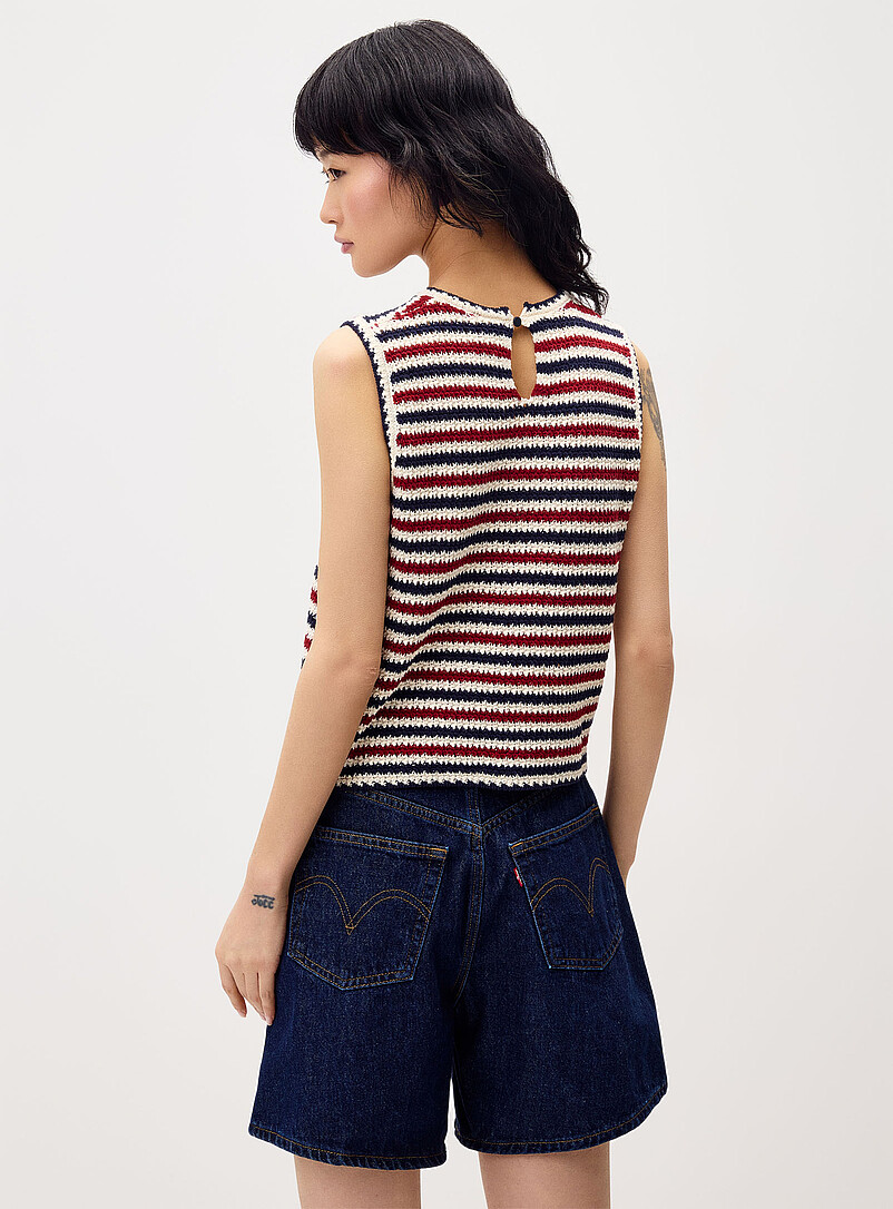 Twik Patterned yellow Striped crocheted cami for women