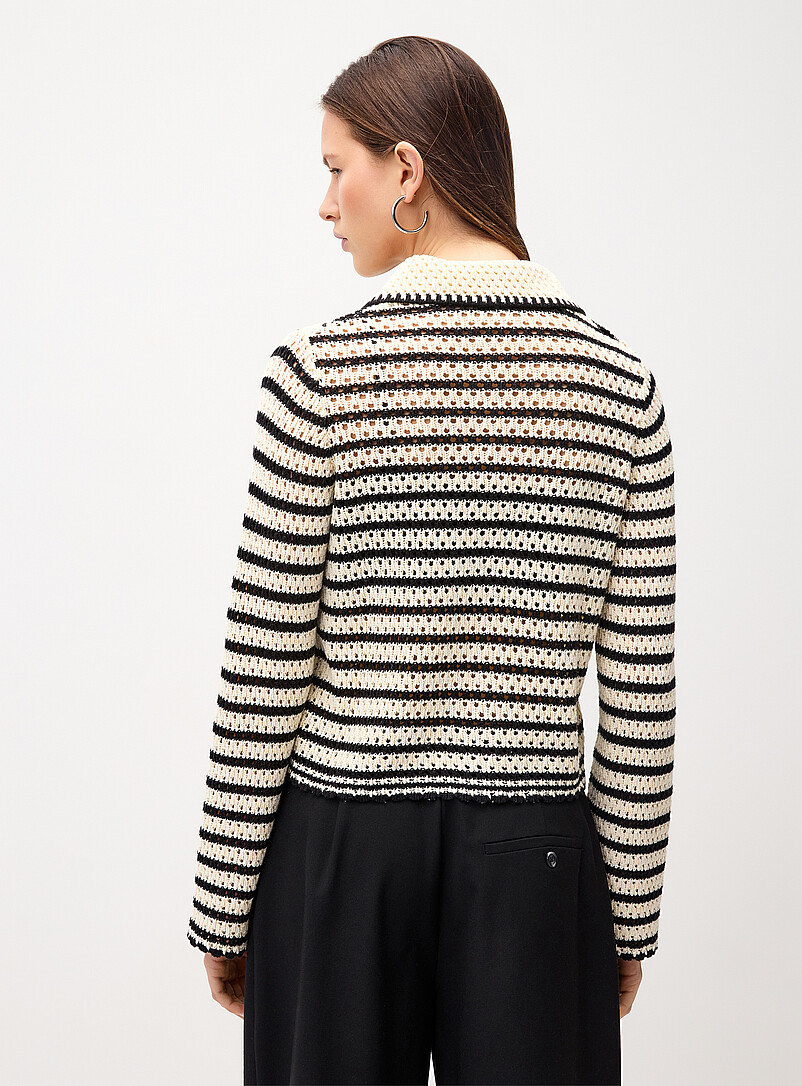 Twik: Le cardigan crochet ray&eacute; Beige et noir pour femme