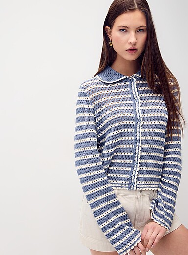 Striped crocheted cardigan