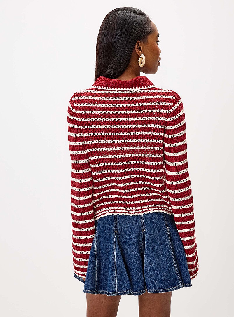 Twik: Le cardigan crochet ray&eacute; Beige et noir pour femme