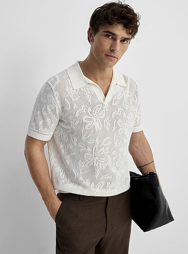 Le polo col Johnny tricot motif pointelle