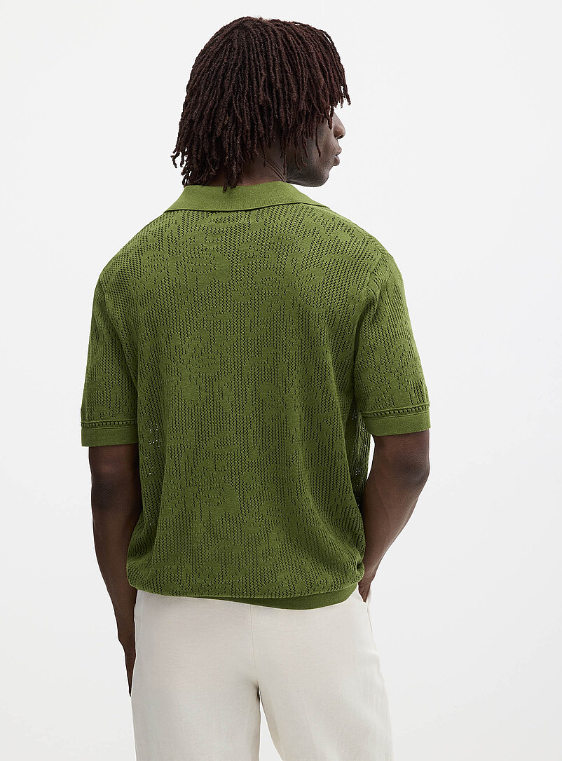 Le 31 Green Pointelle-pattern knit Johnny collar polo for men