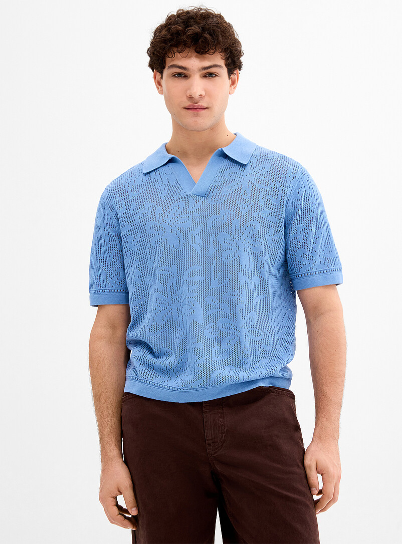 Le 31 Green Pointelle-pattern knit Johnny collar polo for men