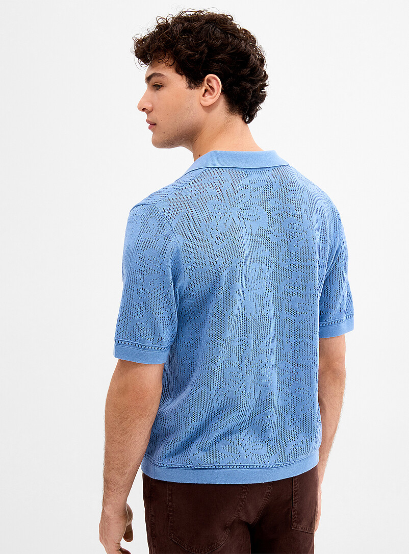 Le 31 Green Pointelle-pattern knit Johnny collar polo for men