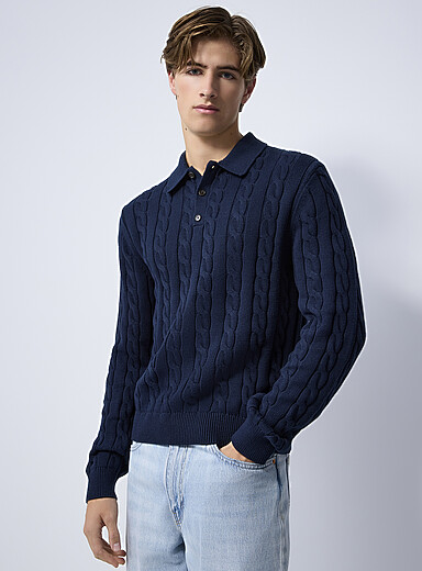 Le polo tricot c&acirc;bles torsad&eacute;s