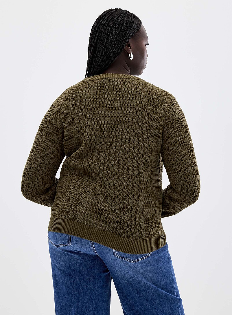Contemporaine Off White Textured reprocessed cotton sweater for women