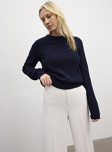 Textured reprocessed cotton sweater