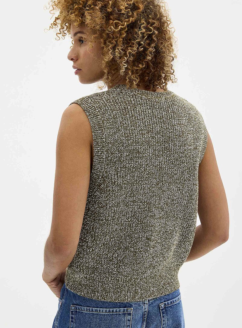 Contemporaine: Le d&eacute;bardeur tricot chin&eacute; col V Bleu moyen - Ardoise pour femme